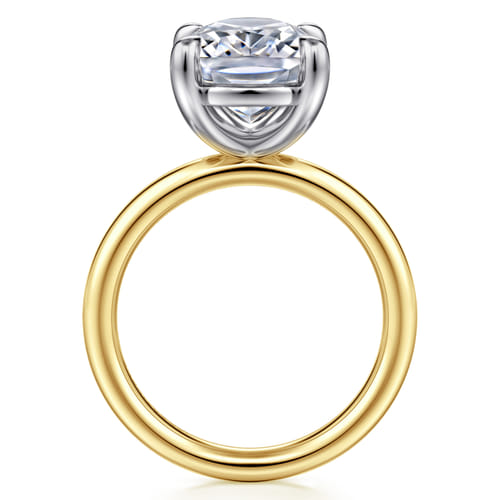 14K White-Yellow Gold Elongated Cushion Solitaire Diamond Engagement Ring