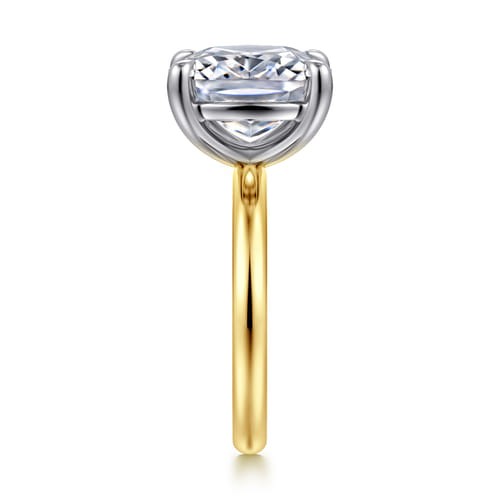 14K White-Yellow Gold Elongated Cushion Solitaire Diamond Engagement Ring