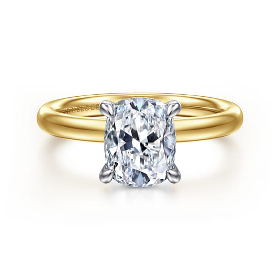Gabriel - 14K White-Yellow Gold Elongated Cushion Solitaire Diamond Engagement Ring