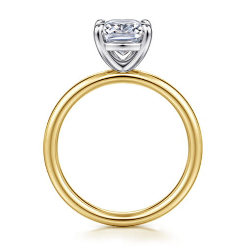 14K White-Yellow Gold Elongated Cushion Solitaire Diamond Engagement Ring