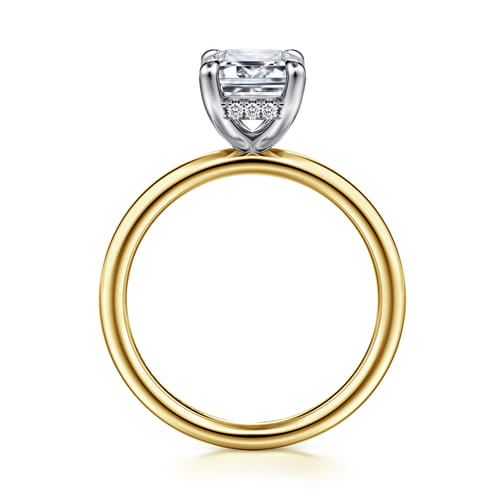 14K White-Yellow Gold Emerald Cut  Diamond Engagement Ring