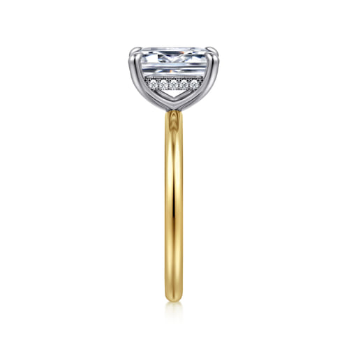 14K White-Yellow Gold Emerald Cut  Diamond Engagement Ring