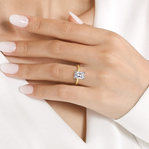 14K White-Yellow Gold Emerald Cut  Diamond Engagement Ring