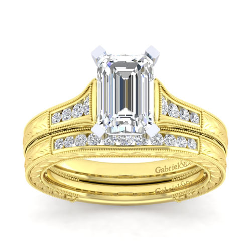 14K White-Yellow Gold Emerald Cut Diamond Channel Set Engagement Ring