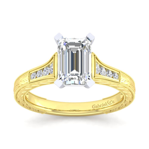 14K White-Yellow Gold Emerald Cut Diamond Channel Set Engagement Ring