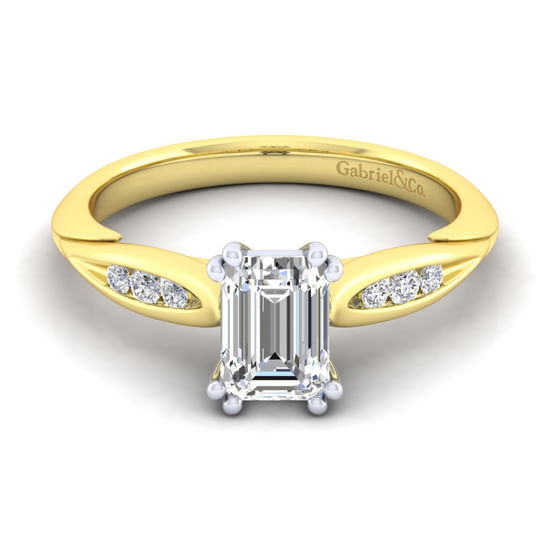 Gabriel - 14K White-Yellow Gold Emerald Cut Diamond Channel Set Engagement Ring