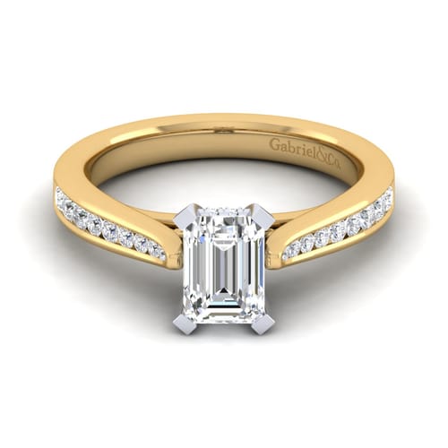 14K White-Yellow Gold Emerald Cut Diamond Channel Set Engagement Ring