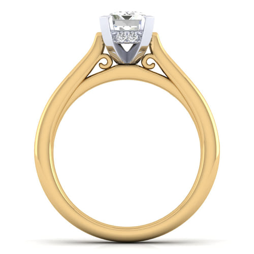 14K White-Yellow Gold Emerald Cut Diamond Channel Set Engagement Ring