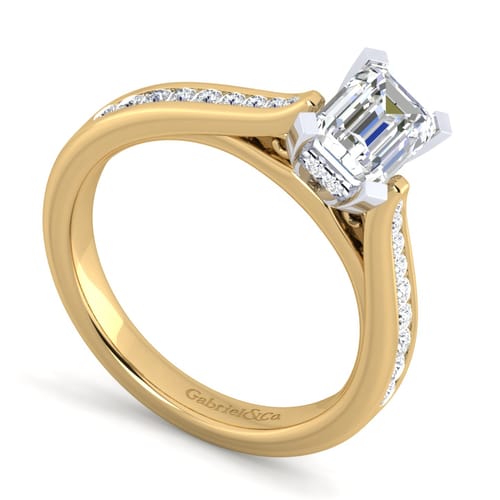14K White-Yellow Gold Emerald Cut Diamond Channel Set Engagement Ring