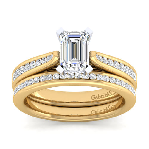 14K White-Yellow Gold Emerald Cut Diamond Channel Set Engagement Ring