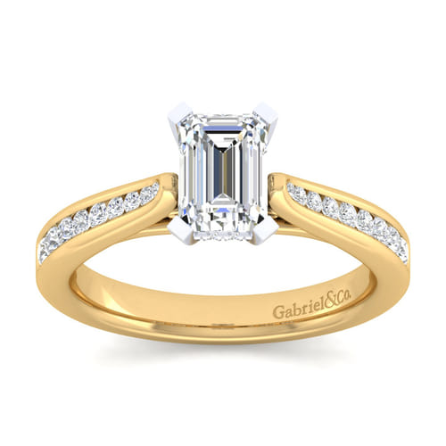 14K White-Yellow Gold Emerald Cut Diamond Channel Set Engagement Ring