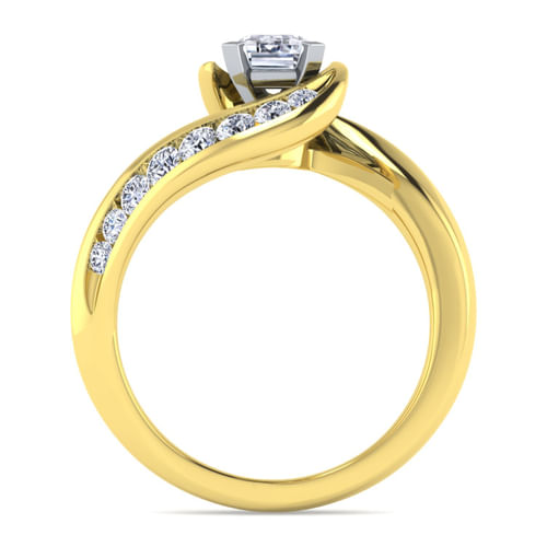 14K White-Yellow Gold Emerald Cut Diamond Channel Set Engagement Ring