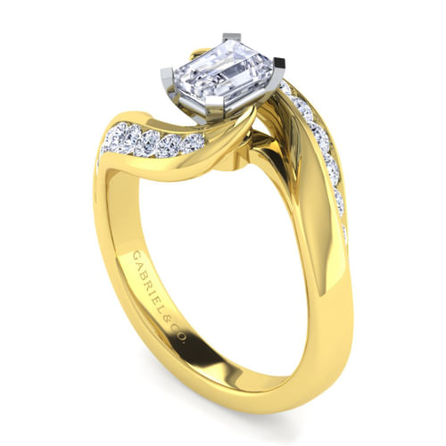 14K White-Yellow Gold Emerald Cut Diamond Channel Set Engagement Ring