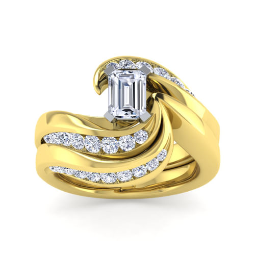 14K White-Yellow Gold Emerald Cut Diamond Channel Set Engagement Ring