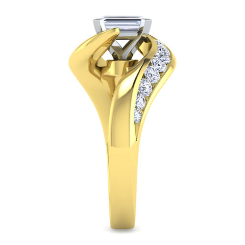 14K White-Yellow Gold Emerald Cut Diamond Channel Set Engagement Ring
