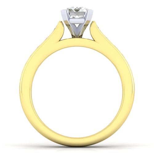14K White-Yellow Gold Emerald Cut Diamond Channel Set Engagement Ring