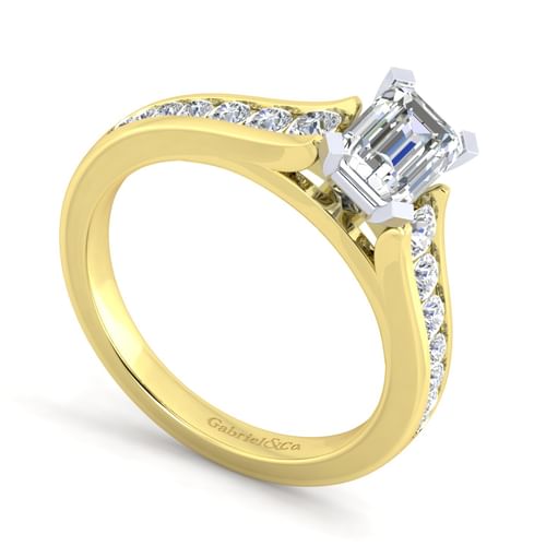 14K White-Yellow Gold Emerald Cut Diamond Channel Set Engagement Ring