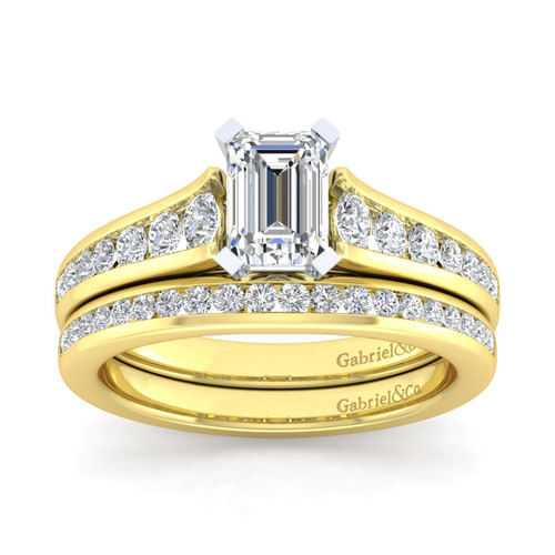 14K White-Yellow Gold Emerald Cut Diamond Channel Set Engagement Ring