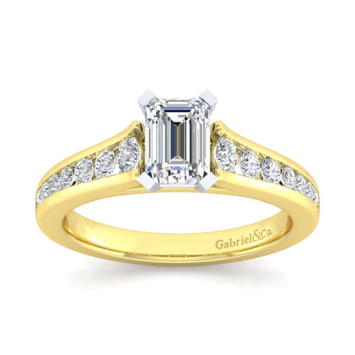 14K White-Yellow Gold Emerald Cut Diamond Channel Set Engagement Ring