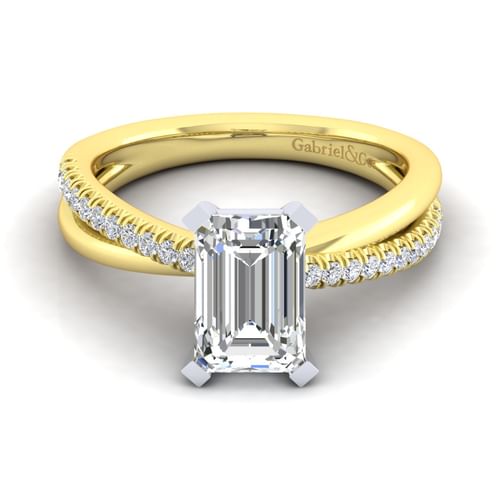 14K White-Yellow Gold Emerald Cut Diamond Engagement Ring