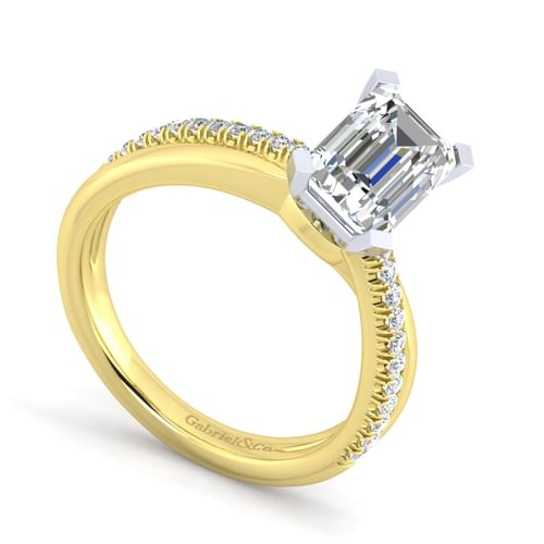 14K White-Yellow Gold Emerald Cut Diamond Engagement Ring