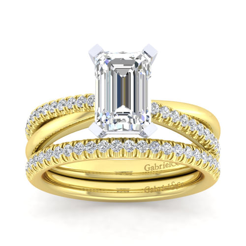 14K White-Yellow Gold Emerald Cut Diamond Engagement Ring