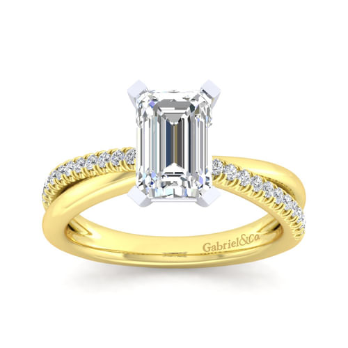 14K White-Yellow Gold Emerald Cut Diamond Engagement Ring
