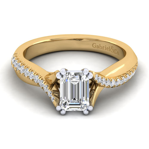 14K White-Yellow Gold Emerald Cut Diamond Engagement Ring