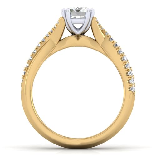 14K White-Yellow Gold Emerald Cut Diamond Engagement Ring