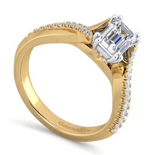14K White-Yellow Gold Emerald Cut Diamond Engagement Ring