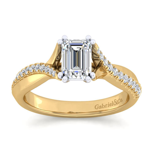 14K White-Yellow Gold Emerald Cut Diamond Engagement Ring