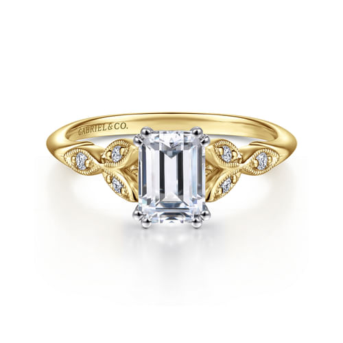 14K White-Yellow Gold Emerald Cut Diamond Engagement Ring
