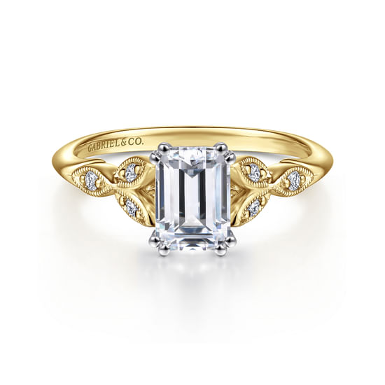 Gabriel - 14K White-Yellow Gold Emerald Cut Diamond Engagement Ring