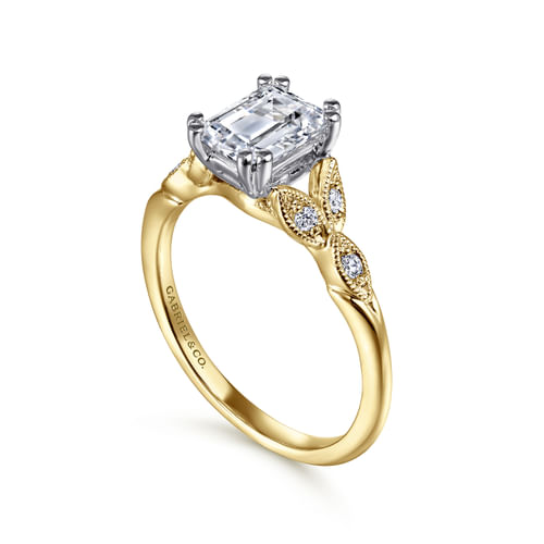 14K White-Yellow Gold Emerald Cut Diamond Engagement Ring