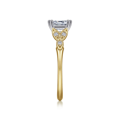 14K White-Yellow Gold Emerald Cut Diamond Engagement Ring