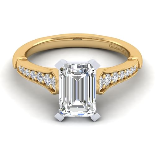 14K White-Yellow Gold Emerald Cut Diamond Engagement Ring
