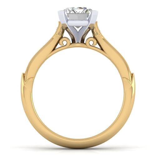 14K White-Yellow Gold Emerald Cut Diamond Engagement Ring