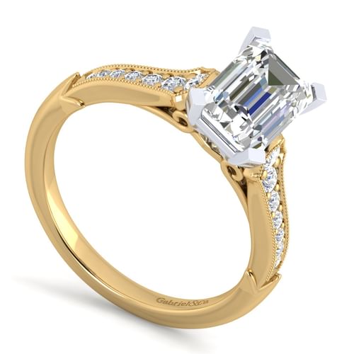 14K White-Yellow Gold Emerald Cut Diamond Engagement Ring