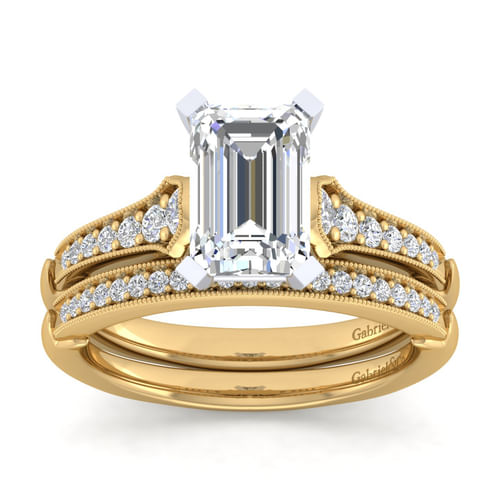 14K White-Yellow Gold Emerald Cut Diamond Engagement Ring
