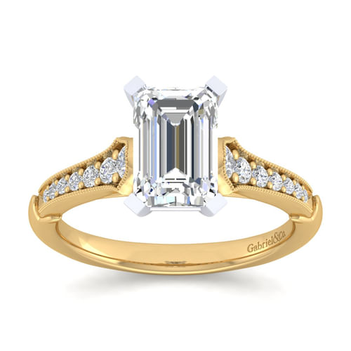 14K White-Yellow Gold Emerald Cut Diamond Engagement Ring