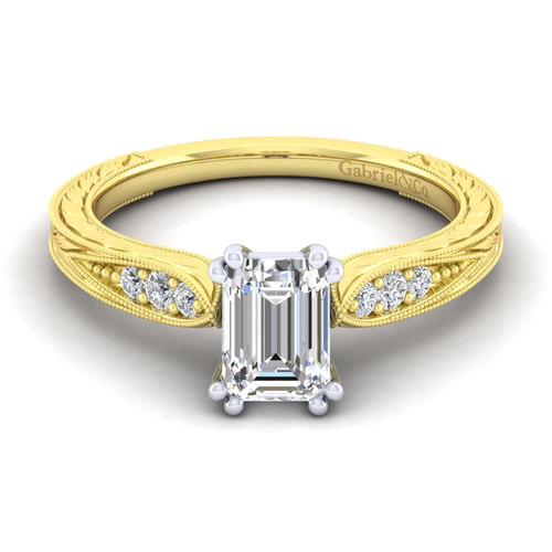 14K White-Yellow Gold Emerald Cut Diamond Engagement Ring