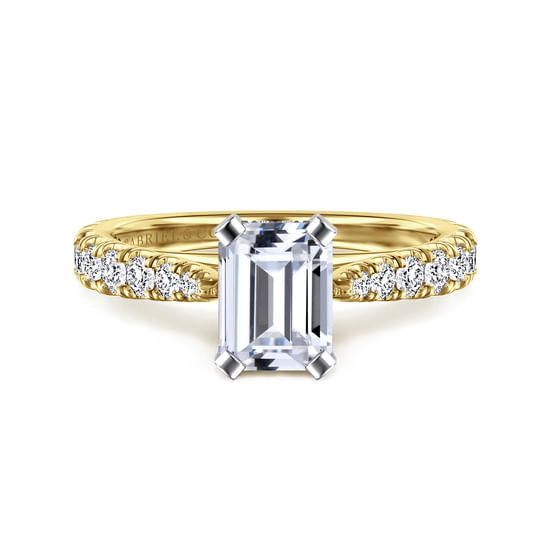 Gabriel - 14K White-Yellow Gold Emerald Cut Diamond Engagement Ring