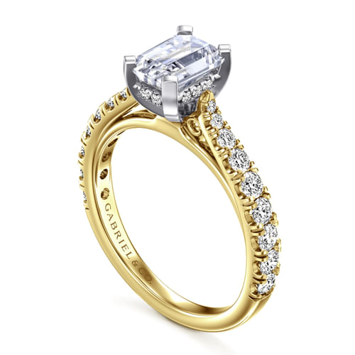 14K White-Yellow Gold Emerald Cut Diamond Engagement Ring