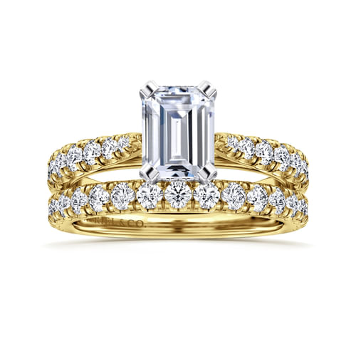 14K White-Yellow Gold Emerald Cut Diamond Engagement Ring