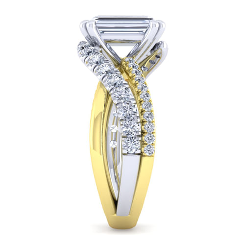 14K White-Yellow Gold Emerald Cut Diamond Engagement Ring