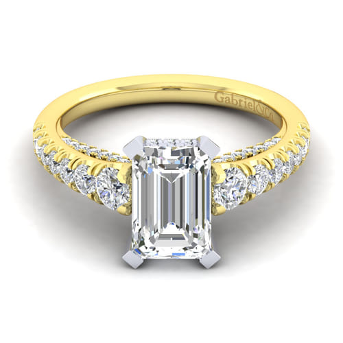14K White-Yellow Gold Emerald Cut Diamond Engagement Ring