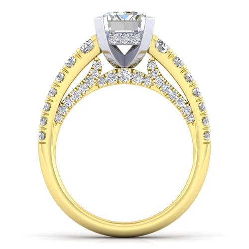 14K White-Yellow Gold Emerald Cut Diamond Engagement Ring