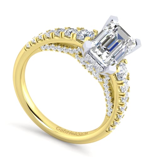 14K White-Yellow Gold Emerald Cut Diamond Engagement Ring