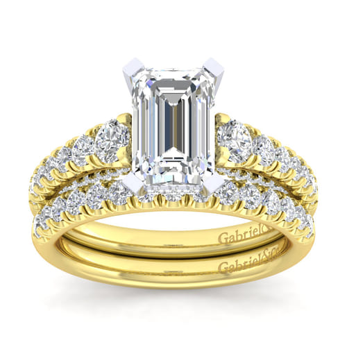 14K White-Yellow Gold Emerald Cut Diamond Engagement Ring