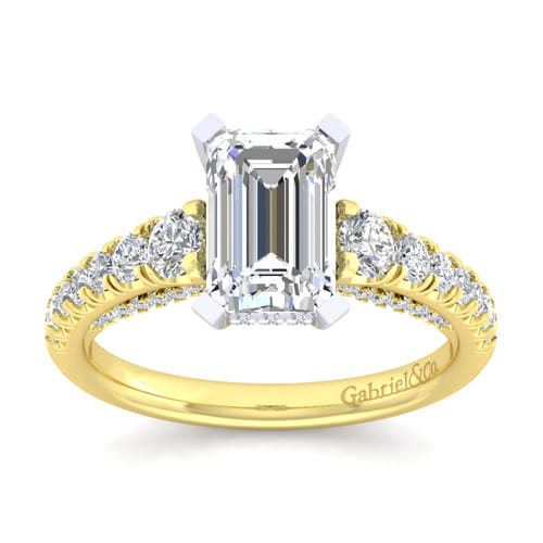 14K White-Yellow Gold Emerald Cut Diamond Engagement Ring